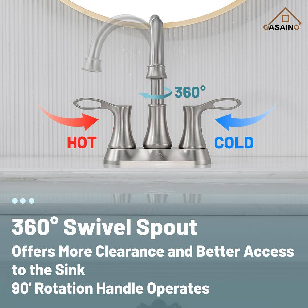 Brushed Nickel Dual Handle High Arc Bathroom Faucet with Metal Drain