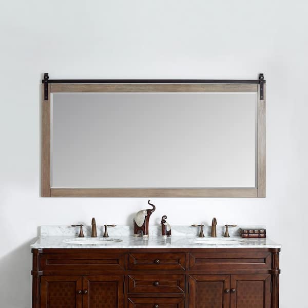 ROSWELL Cortes 72 in. W x 39.4 in. H Rectangular Framed Wall Bathroom Vanity Mirror in Grey