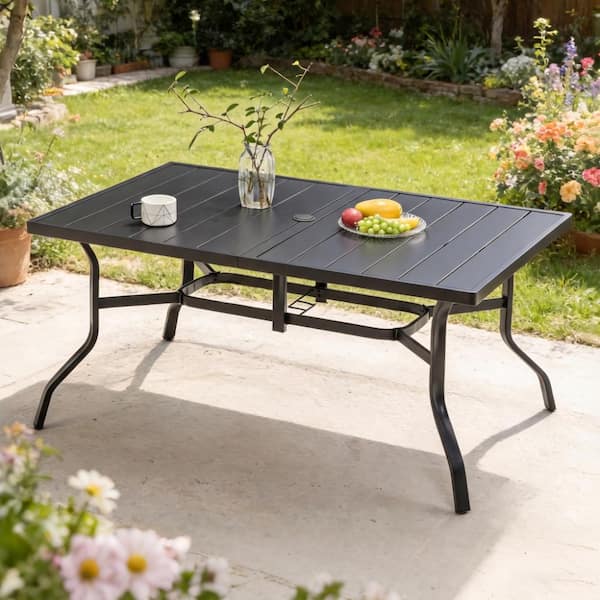 ＥＮアンブレラテーブル ENアンブレラテーブル 57 Inch L Black Outdoor Dining Table for 6