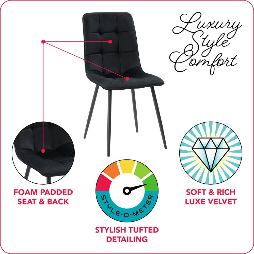 Nash Black Velvet Upholstered Side Chair with Metal Legs