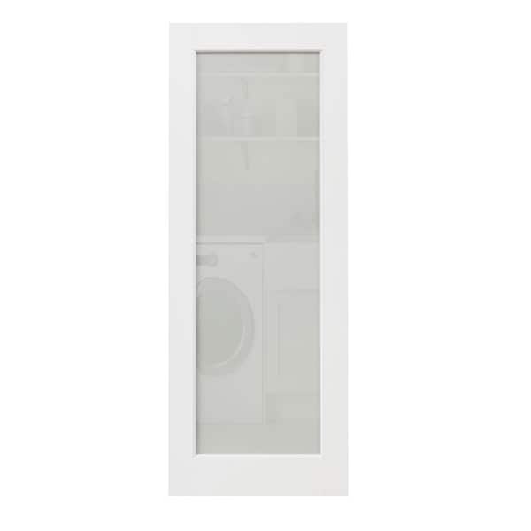 32 in. x 96 in. Solid Core MDF 1-Lite Tempered Frosted Glass and Manufacture Wood White Primed Interior Door Slab
