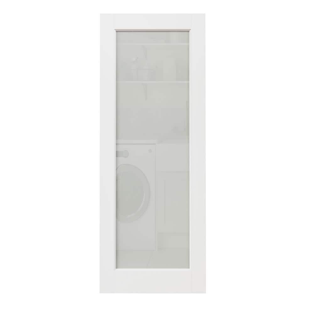 32 in. x 96 in. Solid Core MDF 1-Lite Tempered Frosted Glass and Manufacture Wood White Primed Interior Door Slab price history on PriceWatchPro