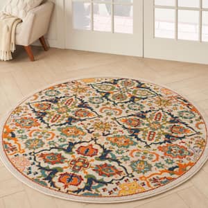 Allur Ivory/Multi 5 ft. x 5 ft. All-Over Design Transitional Round Area Rug