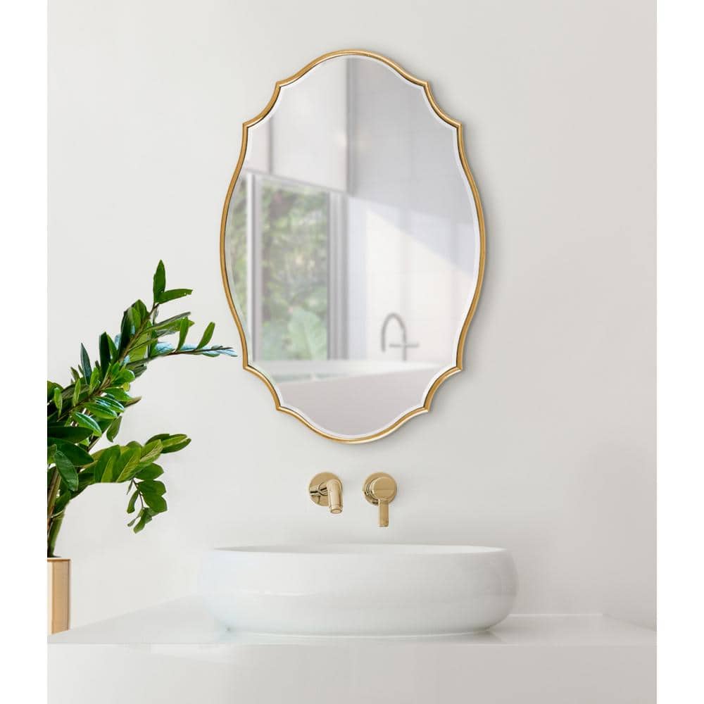 Gold Scalloped Oval Wood Vanity Wall Mirror