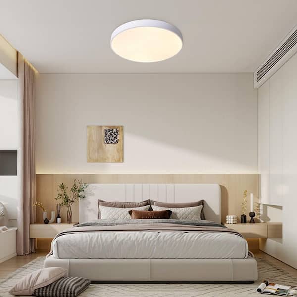 Lumin 15.8 in. W 1-Light White Integrated LED Flush Mount with Banded Edge and Ultra-thin Shaded for Bathroom Bedroom