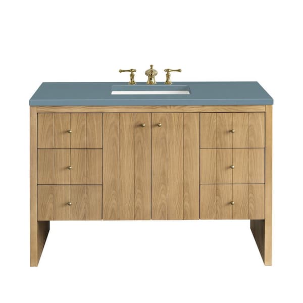 James Martin Vanities Hudson 48.0 in. W x 23.5 in. D x 34.2 in. H Bathroom Vanity in Light Oak with Cala Blue Quartz Top
