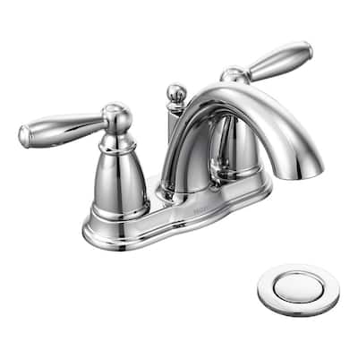 Brantford 4 in. Centerset 2-Handle Low-Arc Bathroom Faucet in Chrome with Metal Drain Assembly