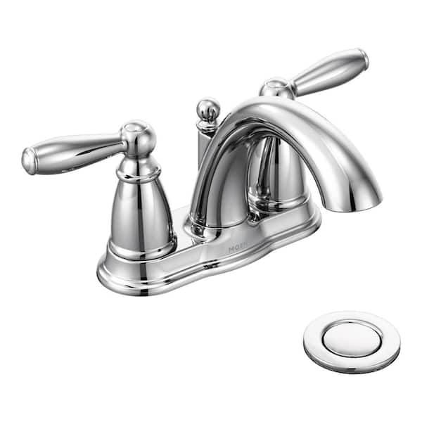 MOEN Brantford 4 in. Centerset 2-Handle Low-Arc Bathroom Faucet in Chrome with Metal Drain Assembly