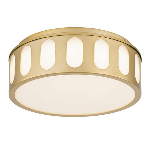Opera 11.25 in. Antique Brass 5-CCT LED Flush Mount with Frosted Shade
