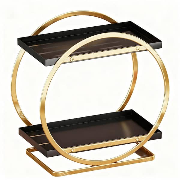 2-Tier Countertop, 2-Compartment 11 in. L x 6 in. W x 11.4 in. H Metal Cosmetic Organizer, Bathroom Counter Shelf, Gold