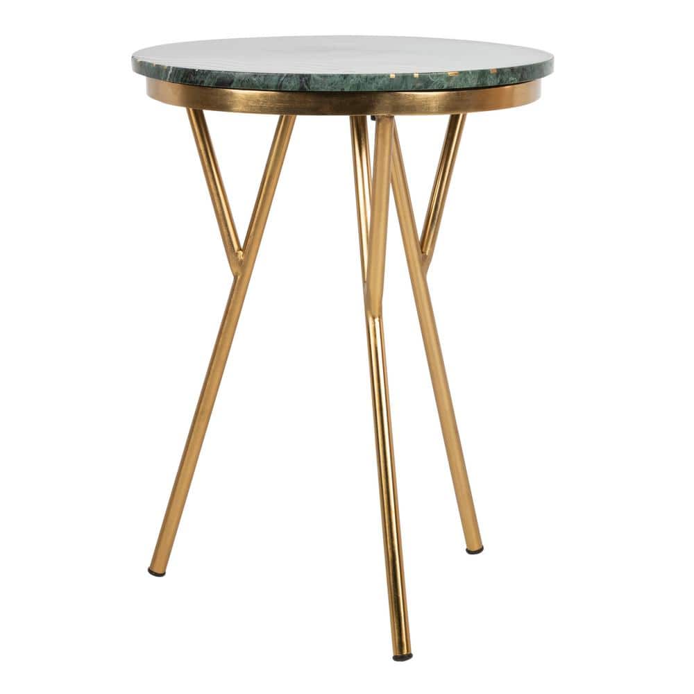 Aurelia 18" Transitional Round Stone Top End Table in Green & Gold
