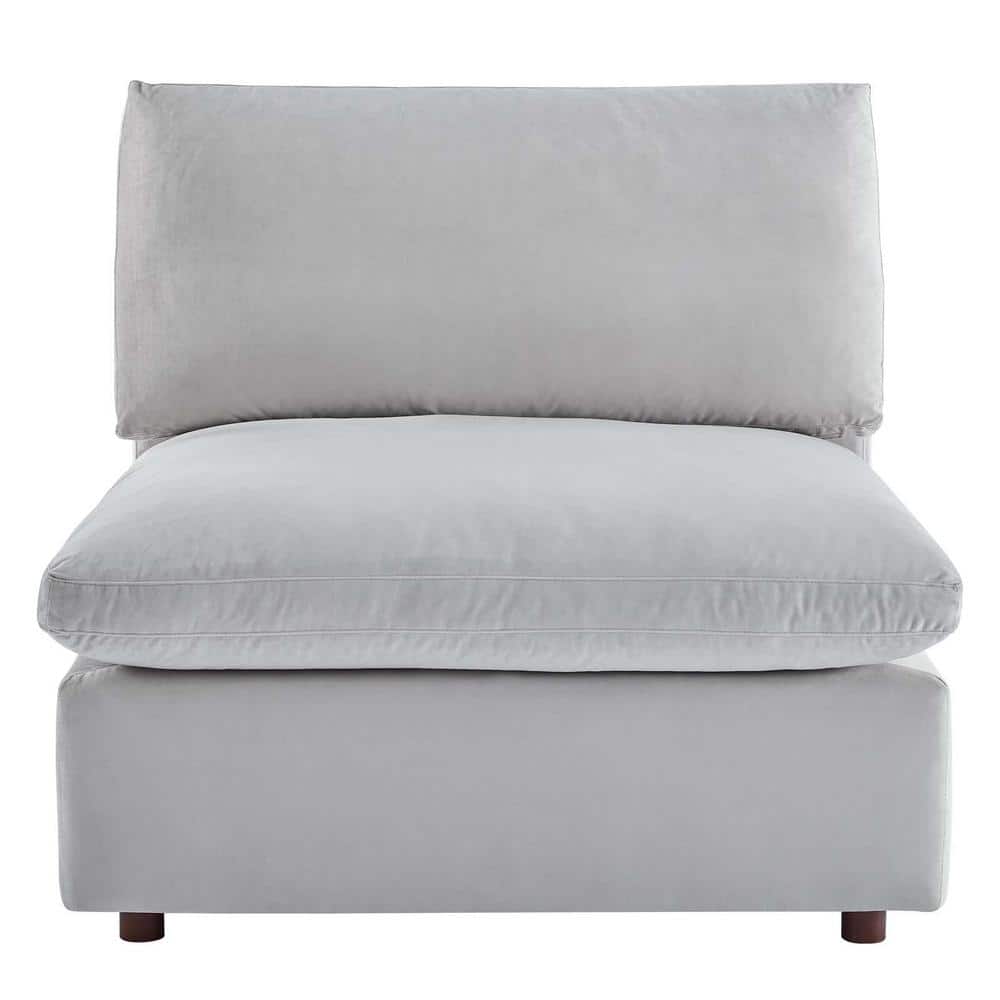 Plush Light Gray Velvet Armless Chair with Solid Wood Base
