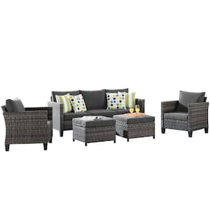 New Vultros Gray 5-Piece Wicker Outdoor Patio Conversation Seating Set with Black Cushions