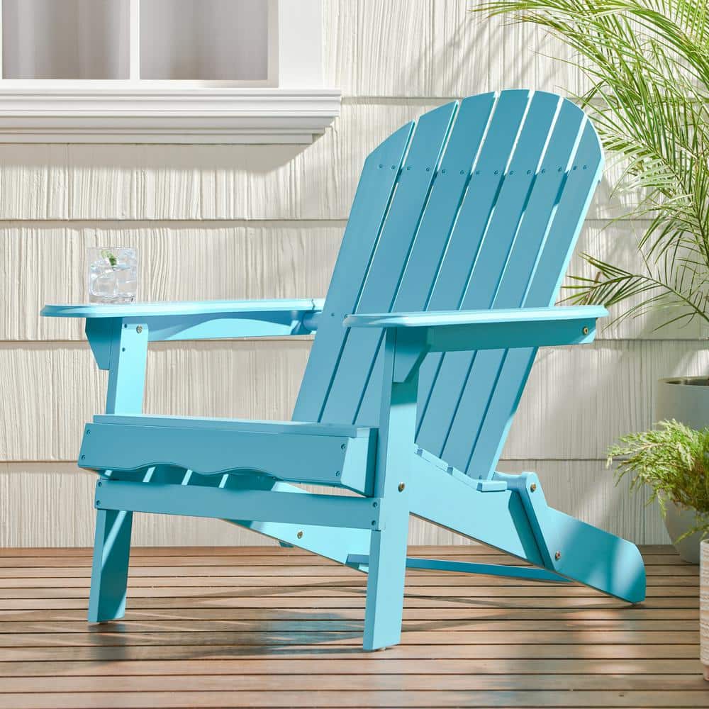Blue Outdoor Foldable Acacia Wood Adirondack Chair for Balcony Terrace Pati