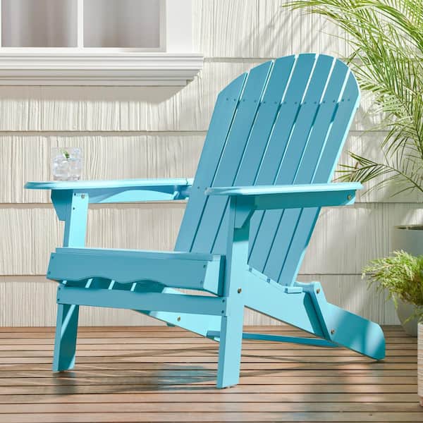 Unbranded Blue Outdoor Foldable Acacia Wood Adirondack Chair for Balcony Terrace Patio Traditional Slatted(1-Piece)
