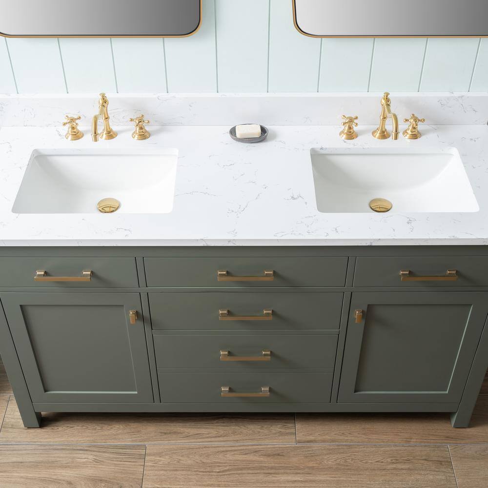 Vintage Green Solid Wood Double Vanity with Carrara White Top