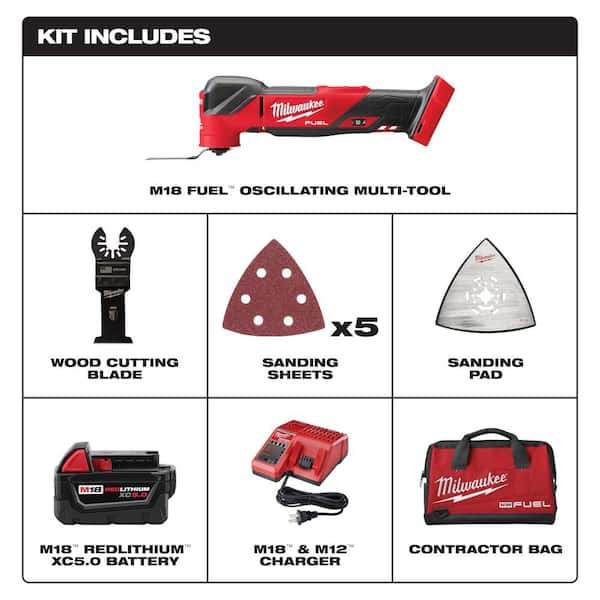 Milwaukee 2836-21-2880-20 M18 FUEL 18V Lithium-Ion Cordless Brushless Oscillating Multi-Tool Kit w/M18 FUEL Grinder - 2