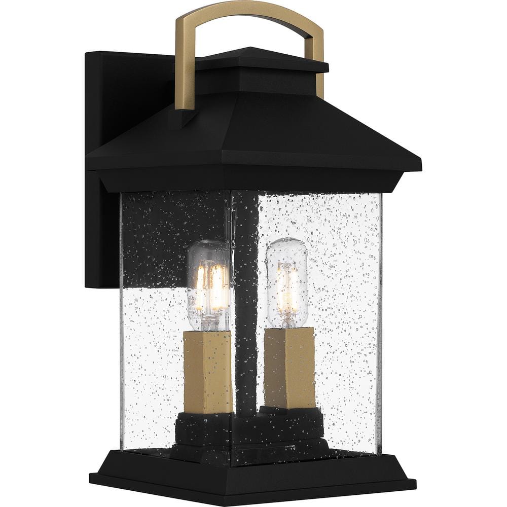 Henderson Black and Gold Outdoor Wall Lantern with Clear Glass