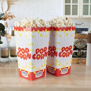 Popcorn Boxes 50-Pack - Paper Popcorn Containers - 46oz Capacity - Wax-Free Popcorn Boxes