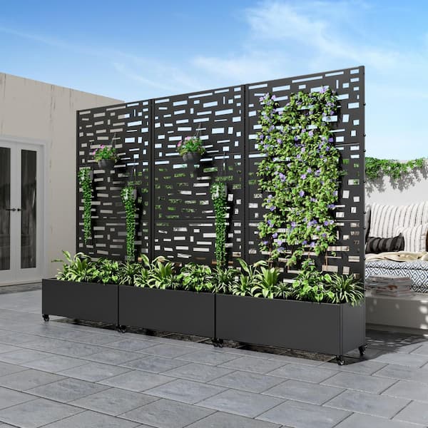 71.37 In. H x 35.1 In. W Black Metal Rectangle Outdoor Planting Box With Wide Brim Climbing Frame Wall Decor.