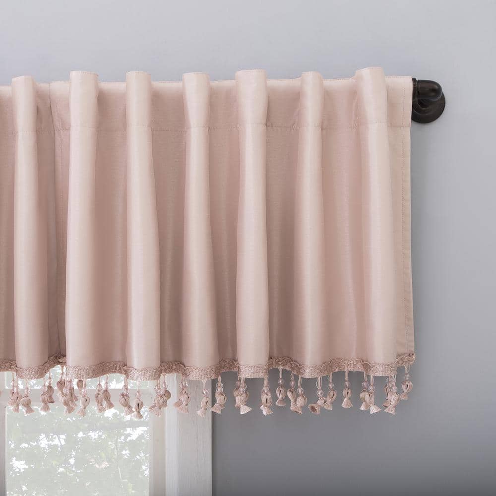 Blush Pink Faux Silk Blackout Beaded Valance
