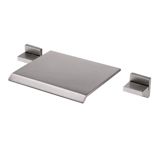 Modern Double Handle Wall Mounted Roman Tub Faucet with Waterfall Spout in Brushed Nickel