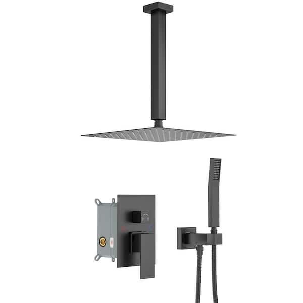 2-Spray Patterns with 1.8 GPM 10 in. in Ceiling Mount Dual Shower Heads in Black