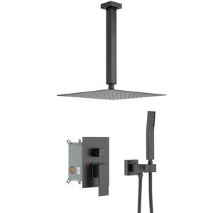 2-Spray Patterns with 1.8 GPM 16 in. Ceiling Mount Rainfall Dual Shower Heads 360 Degree Swivel in Black