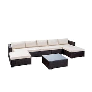Santa Rosa Multi-Brown 8-Piece Wicker Outdoor Sectional Set with Beige Cushions