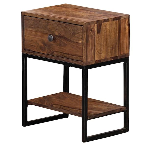 Worldwide Homefurnishings Solid 1-Drawer Dark Sheesham Wood Accent Table