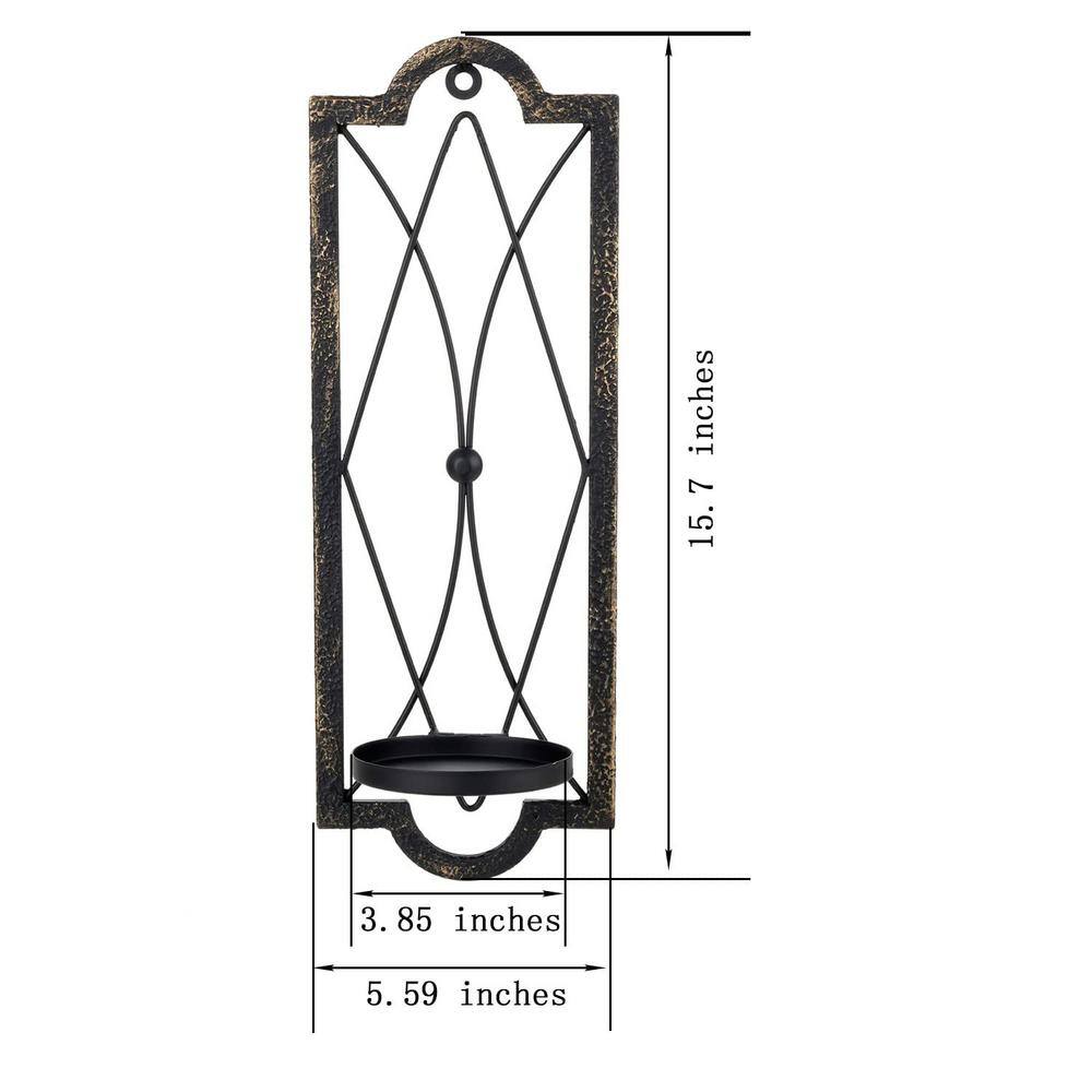 Set of 2 Rustic Black and Gold Metal Wall Candle Sconces