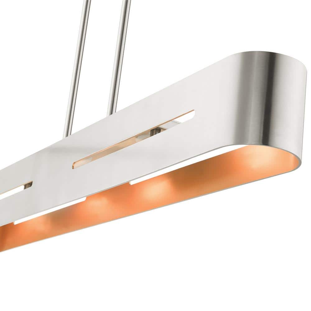 Brushed Nickel 4-Light Linear Chandelier with Medium Bulb Base