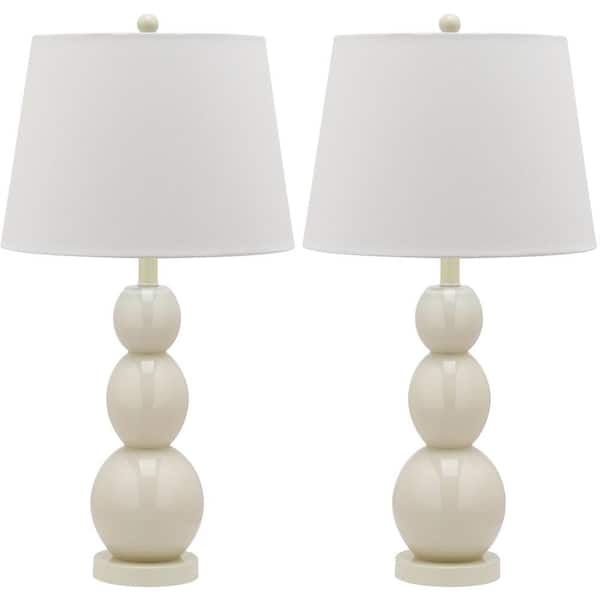 SAFAVIEH Jayne 27.5 in. Light Grey Three Sphere Glass Table Lamp with White Shade (Set of 2)