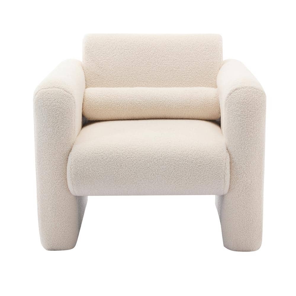 Beige Lambskin Sherpa Fabric Accent Armchair Comfy Reading Arm Chair Soft C