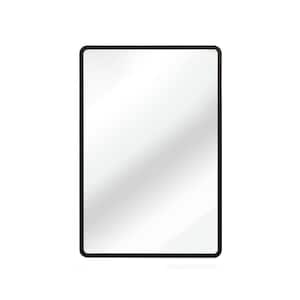 Black Metal Framed Recessed Wall Bathroom Medicine Cabinet Rectangle Medicine Cabinet Beveled Mirros, 22 in. W x 3 in. H