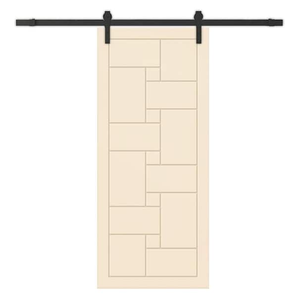 CALHOME 30 in. x 96 in. Beige Painted Composite MDF Paneled Interior Sliding Barn Door with Hardware Kit