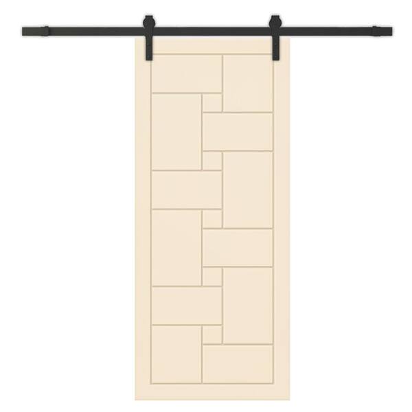 CALHOME 42 in. x 84 in. Beige Painted Composite MDF Paneled Interior Sliding Barn Door with Hardware Kit
