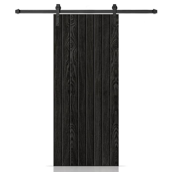 CALHOME 42 in. x 84 in. Hollow Core Charcoal Black Stained Oak Veneer Composite Interior Sliding Barn Door with Hardware Kit