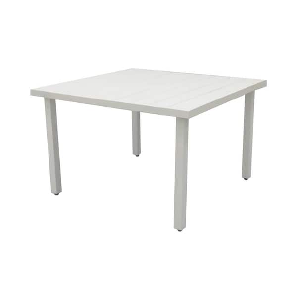 Home Decorators Collection Cooper Springs White Square Metal Slatted Top Outdoor Dining Table