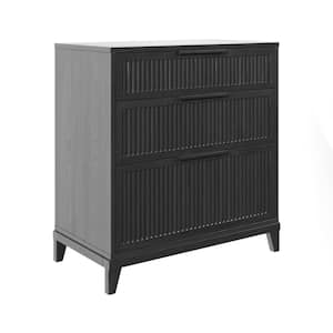 3-Drawer Black Solid Wood Transitional 29 in. Reeded Dresser