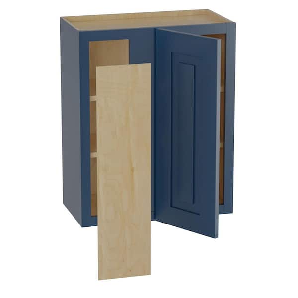 Home Decorators Collection Grayson Mythic Blue Painted Plywood Shaker Assembled Corner Kitchen Cabinet Soft Close 24 in W x 12 in D x 30 in H