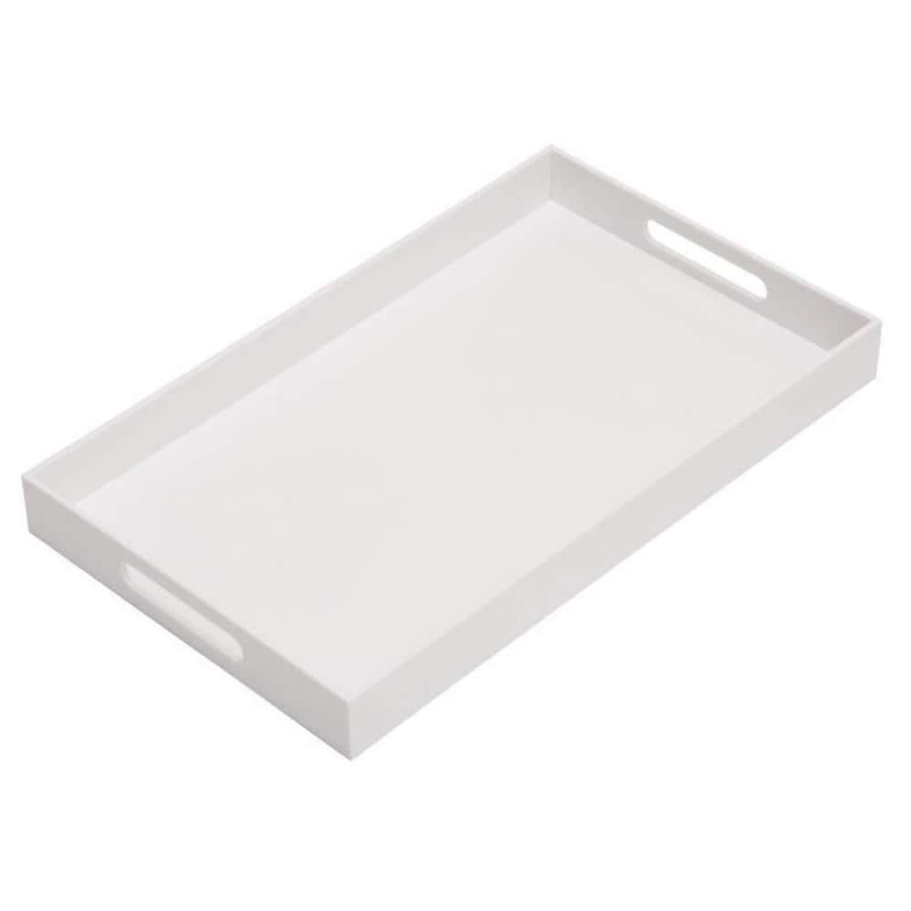 Glossy White Acrylic Spill-Proof Serving Tray with Handles