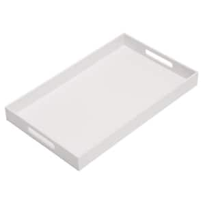 Glossy White Sturdy Acrylic Serving Tray with Handles 12x20 In. Serving Coffee, Breakfast & Kitchen Countertop Tray