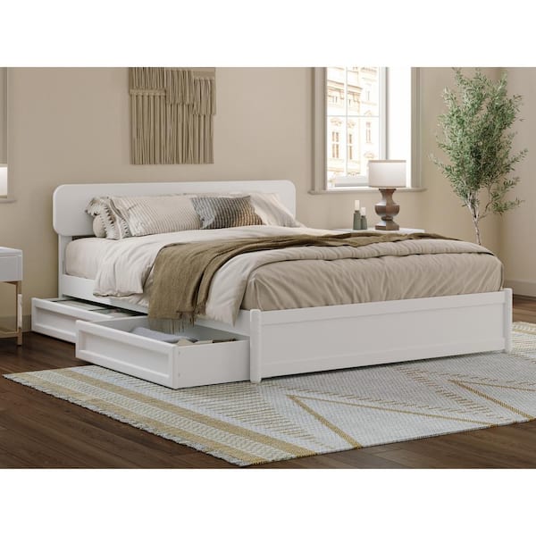 AFI Capri White Solid Wood Frame Queen Platform Bed with Panel ...