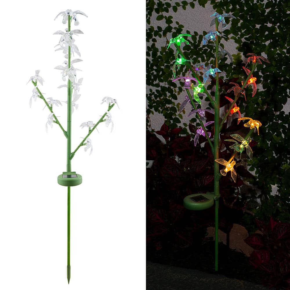 Alpine Corporation 37 in. Tall Outdoor Solar Color Changing Hummingbird  Green LED Landscape Flood Light Stake QLP1049SLR-CC The Home Depot