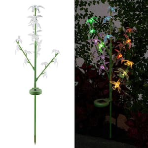 37 in. Tall Outdoor Solar Color Changing Hummingbird Green LED Landscape Flood Light Stake