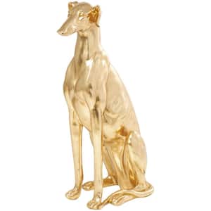 10 in. x 32 in. Gold Resin Sitting Greyhound Dog Sculpture