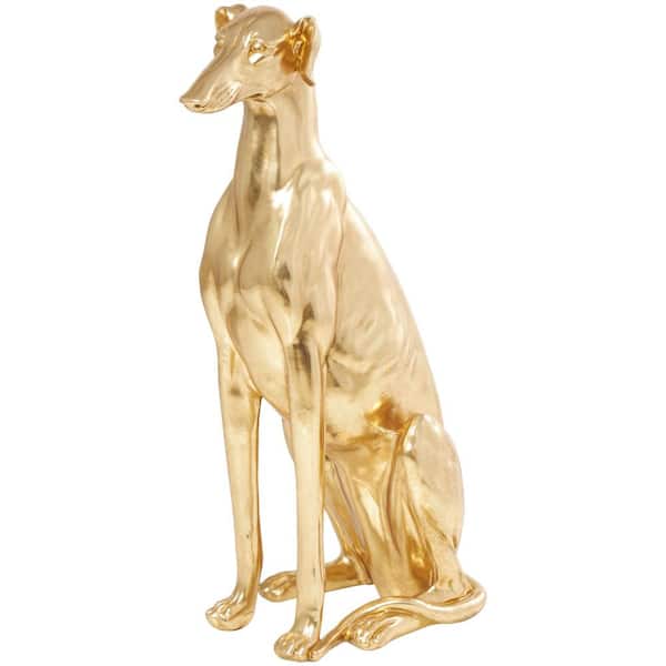 Litton Lane 10 in. x 32 in. Gold Resin Sitting Greyhound Dog Sculpture