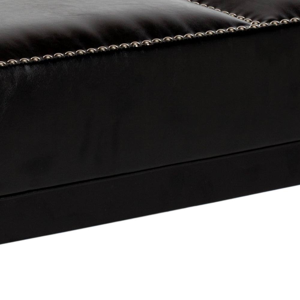 Transitional Terrence 37" Black Leather Cocktail Ottoman with Silver Nailheads