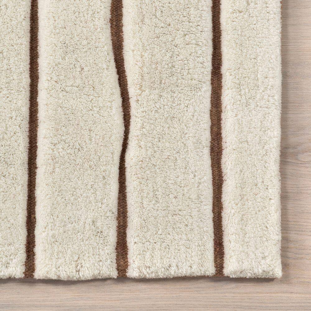 Nazco Cream and Brown Wool Abstract Area Rug